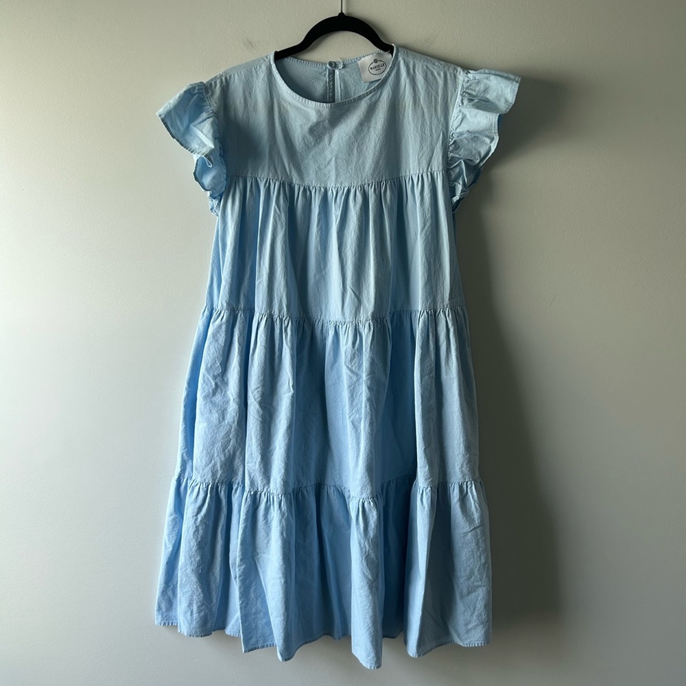 Marielle Stokkelaar blue flutter sleeve cotton dress